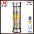 EG410 Food grade big tall double wall glass water bottle with double stainless lid